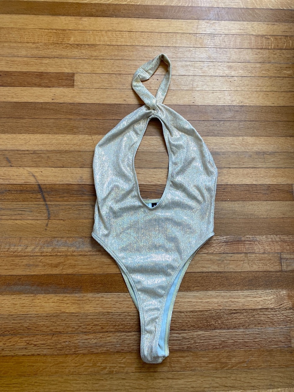 Fashion Nova Gold Shimmer One-Piece Swimsuit